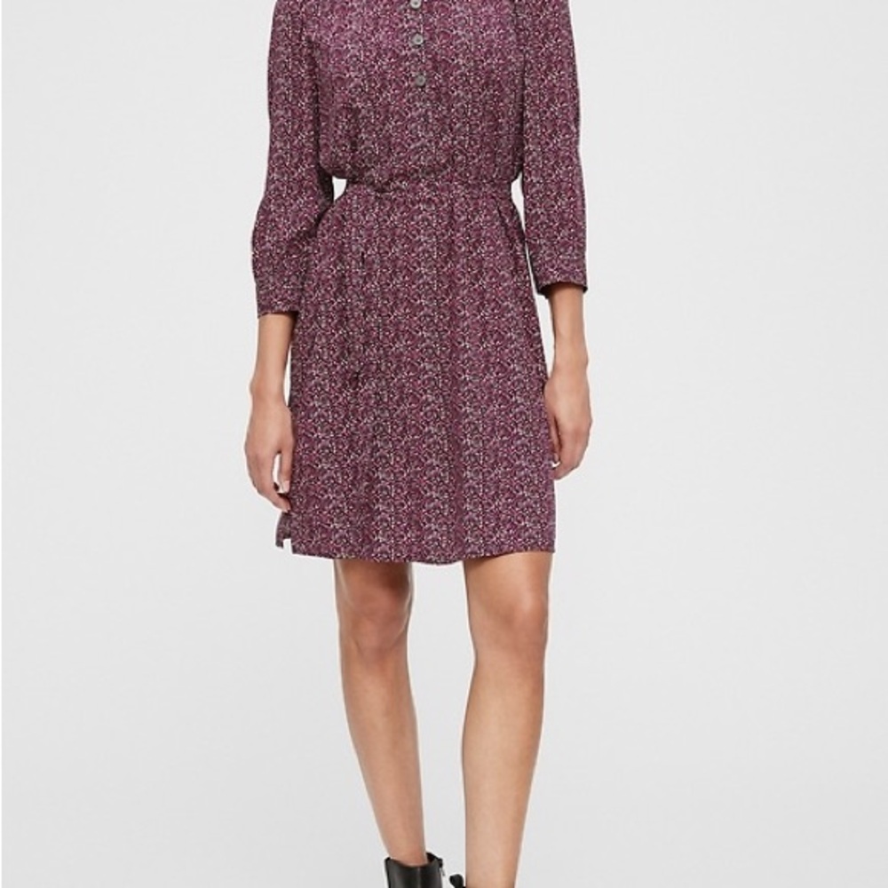 GAP Pink Purple Dark Romance Dress Long Sleeves Size XS Button Tie Waist